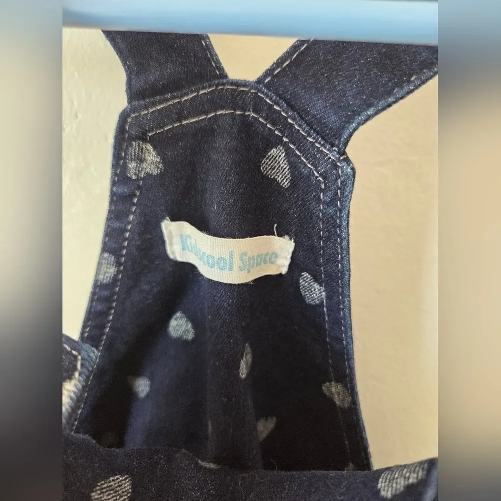 Girls Size 9/10 Blue Denim Heart Overall Dress Pinafore Buckle Adjustable School